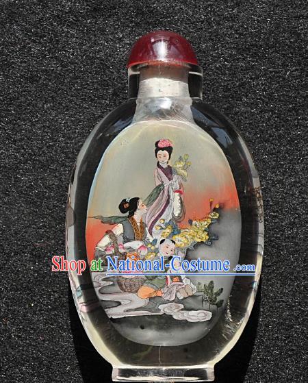 Chinese Handmade Glass Snuff Bottle Craft Traditional Inside Painting Peach Goddess Snuff Bottles Artware