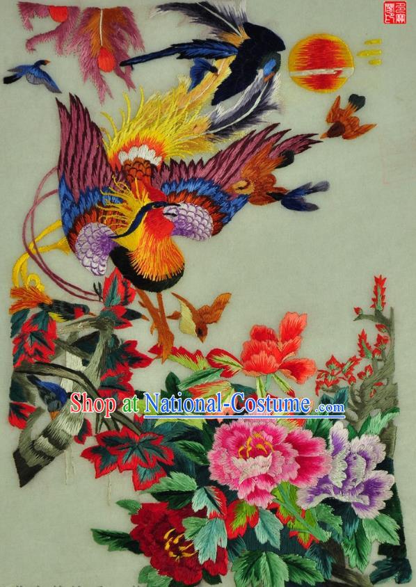 Traditional Chinese Embroidered Phoenix Peony Decorative Painting Hand Embroidery Silk Wall Picture Craft