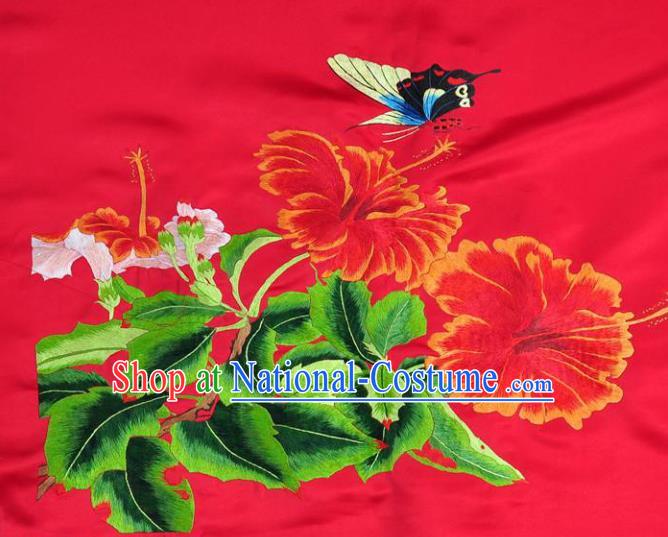 Traditional Chinese Embroidered Butterfly Flowers Decorative Painting Hand Embroidery Red Silk Wall Picture Craft