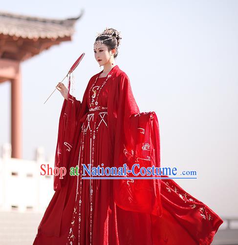 Chinese Traditional Wedding Hanfu Tang Dynasty Princess Costumes Ancient Bride Garment Red Cloak Blouse and Skirt Full Set