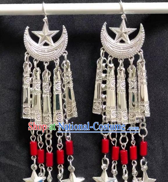 China Miao Nationality Ear Accessories Handmade Ethnic Minority Jewelry Folk Dance Moon Star Earrings