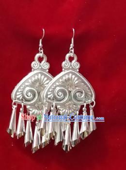 China Hmong Folk Dance Ear Accessories Handmade Guizhou Miao Ethnic Argent Earrings Minority Bride Jewelry