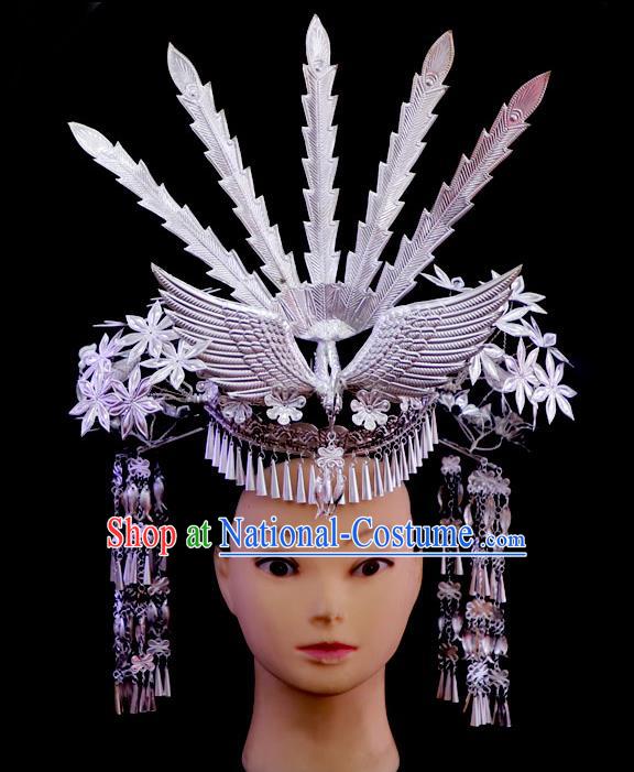 Chinese Miao Ethnic Phoenix Coronet Quality Miao Nationality Wedding Hair Crown Tassel Hairpins Bride Headdress Full Set