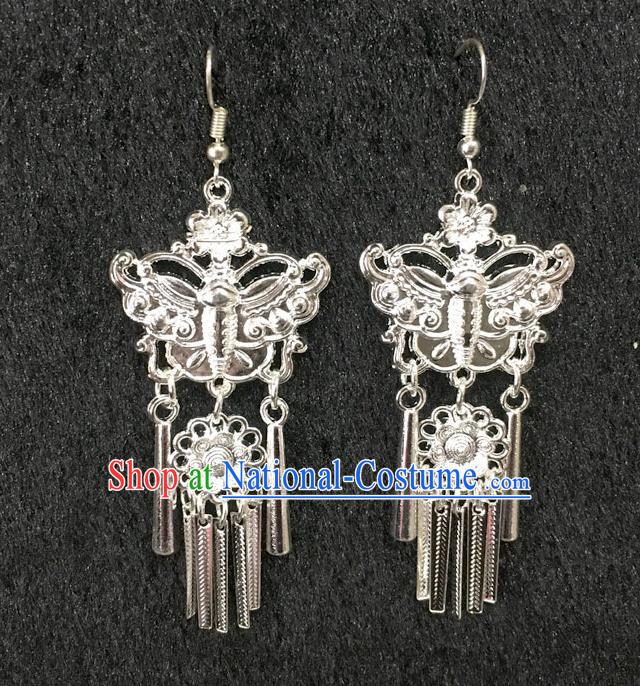 Handmade Carving Butterfly Earrings China Ethnic Women Ear Accessories Miao Minority Nationality Jewelry