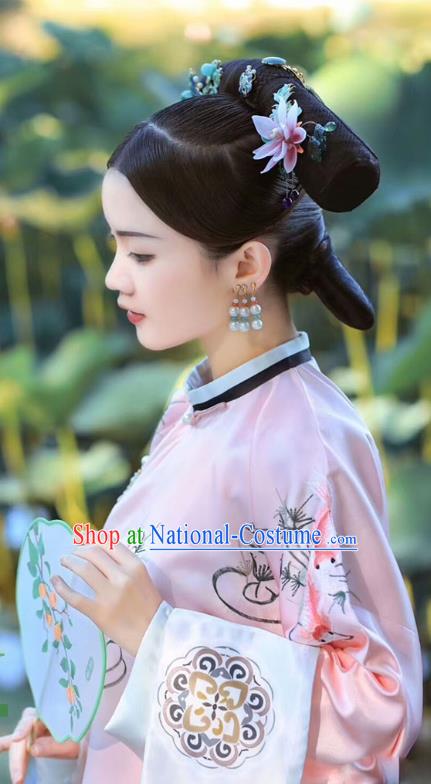 Chinese Qing Dynasty Imperial Consort Shun Costumes Traditional Ancient Manchu Women Embroidered Dress and Headdress Full Set