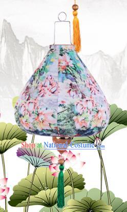 Handmade Chinese Printing Flowers Light Green Palace Lanterns Traditional New Year Lantern Classical Festival Cloth Lamp