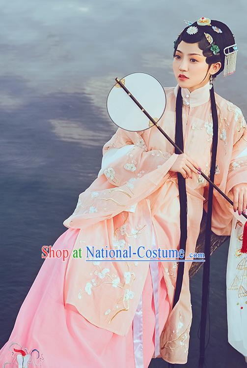 Chinese Ancient Patrician Lady Hanfu Dress Traditional Ming Dynasty Noble Female Costumes and Hair Accessories Full Set