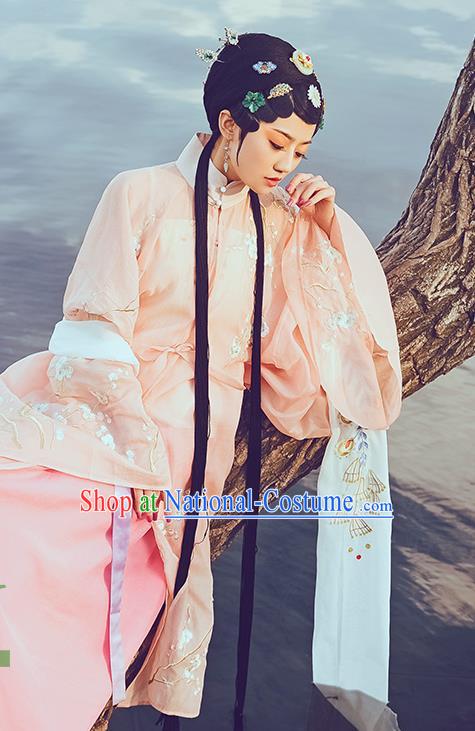 Chinese Ancient Patrician Lady Hanfu Dress Traditional Ming Dynasty Noble Female Costumes and Hair Accessories Full Set