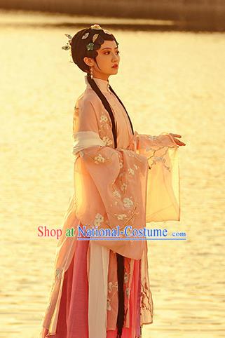 Chinese Ancient Patrician Lady Hanfu Dress Traditional Ming Dynasty Noble Female Costumes and Hair Accessories Full Set