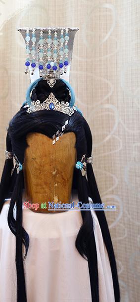 Cosplay Crown Prince Beiming Huangyuan Wig Sheath Handmade China Ancient Swordsman Wigs Style and Tassel Hair Crown