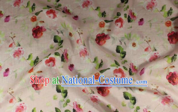 Chinese Printing Flowers Petal Pattern Ramine Fabric Traditional Linen Drapery Asian Qipao Dress Light Pink Flax Cloth