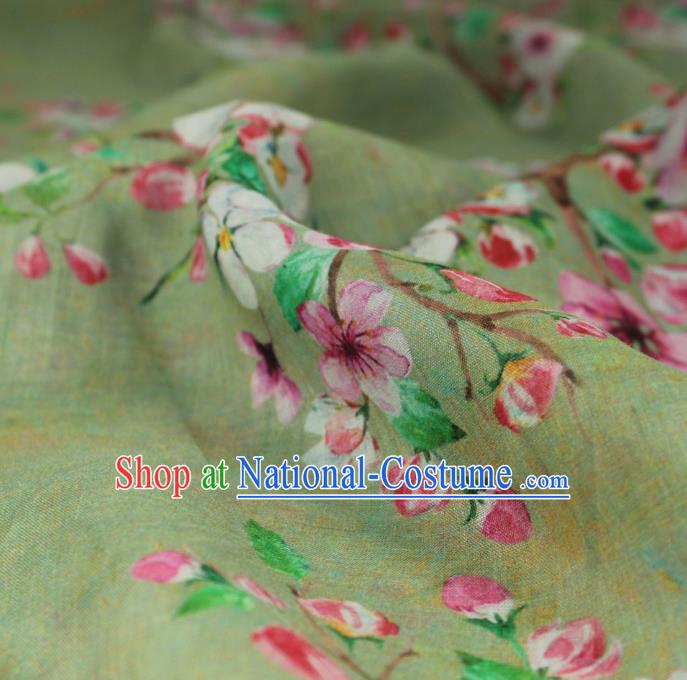 Chinese Light Green Flax Cloth Asian Qipao Dress Linen Drapery Traditional Printing Peach Flowers Pattern Ramine Fabric