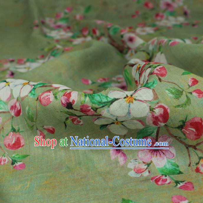 Chinese Light Green Flax Cloth Asian Qipao Dress Linen Drapery Traditional Printing Peach Flowers Pattern Ramine Fabric