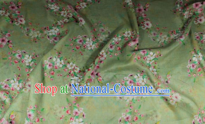 Chinese Light Green Flax Cloth Asian Qipao Dress Linen Drapery Traditional Printing Peach Flowers Pattern Ramine Fabric