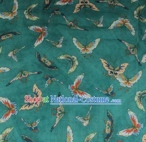 Chinese Traditional Butterfly Pattern Green Flax Asian Linen Drapery Qipao Dress Cloth Ramine Fabric