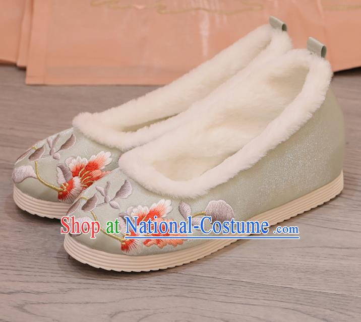 China Embroidered Hibiscus Light Green Shoes Princess Shoes Opera Shoes Handmade Cloth Shoes