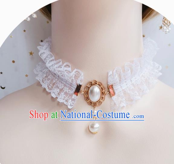 Top Court White Lace Necklace Halloween Cosplay Stage Show Accessories Europe Renaissance Necklet