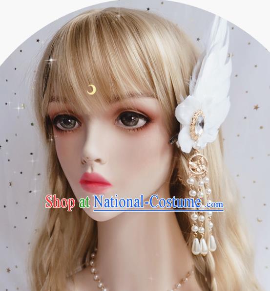 Handmade White Feather Hair Stick Halloween Stage Show Hair Accessories Tassel Angel Wing Hair Claw