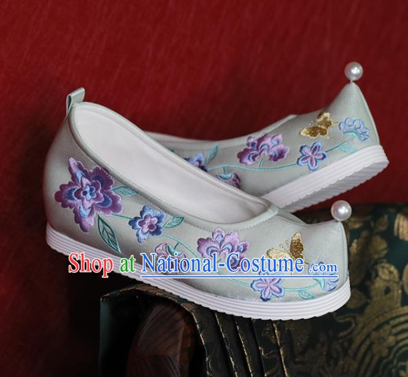 China Light Green Cloth Hanfu Shoes Embroidered Shoes Tang Dynasty Princess Shoes Handmade Wedding Shoes