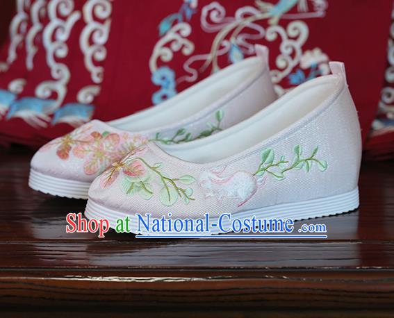 China Princess Shoes Handmade Pink Cloth Shoes Embroidered Peach Blossom Rabbit Shoes Hanfu Shoes