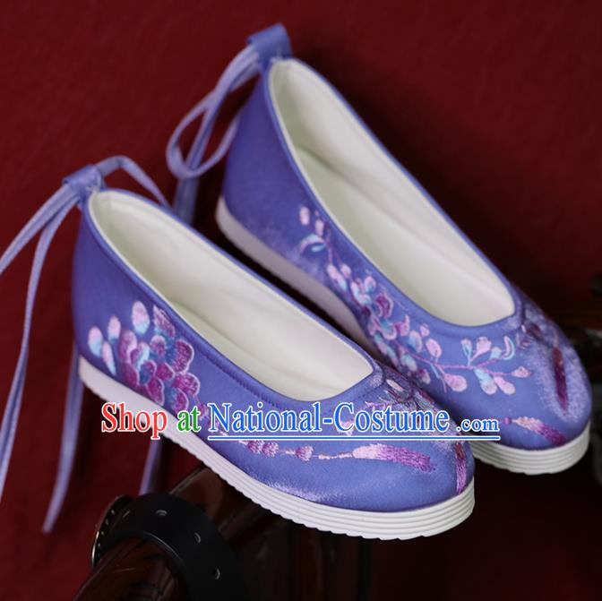 China Princess Shoes Embroidered Shoes Women Shoes Purple Satin Shoes Handmade Hanfu Shoes