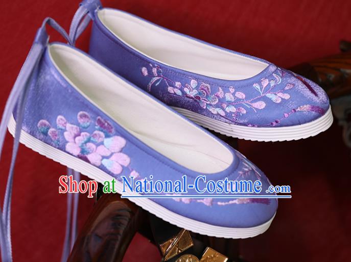 China Princess Shoes Embroidered Shoes Women Shoes Purple Satin Shoes Handmade Hanfu Shoes