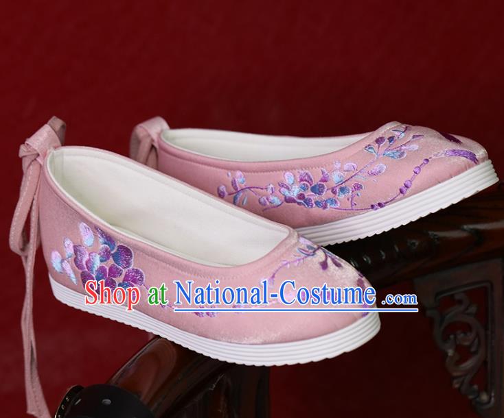 China Princess Shoes Embroidered Shoes Women Shoes Pink Satin Shoes Handmade Hanfu Shoes