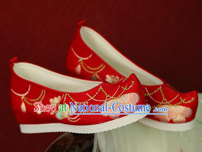 China Hanfu Shoes Embroidered Shoes Handmade Red Cloth Shoes Tang Dynasty Princess Shoes Wedding Women Shoes