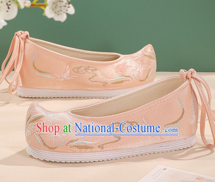 China Hanfu Shoes Female Shoes Ming Dynasty Embroidered Shoes Handmade Pink Cloth Shoes