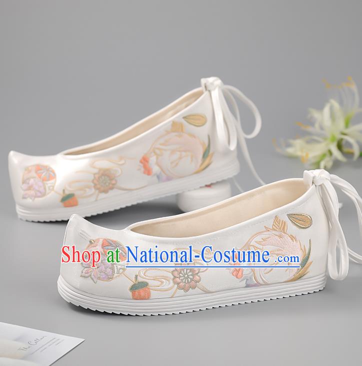 China Embroidered Phoenix Shoes Princess Shoes Ming Dynasty Shoes Traditional Hanfu Shoes Handmade White Cloth Shoes