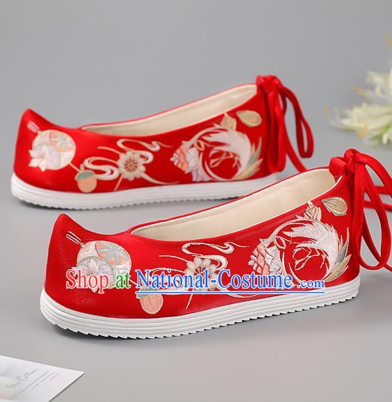 China Princess Shoes Ming Dynasty Shoes Traditional Hanfu Shoes Handmade Cloth Shoes Red Embroidered Phoenix Shoes