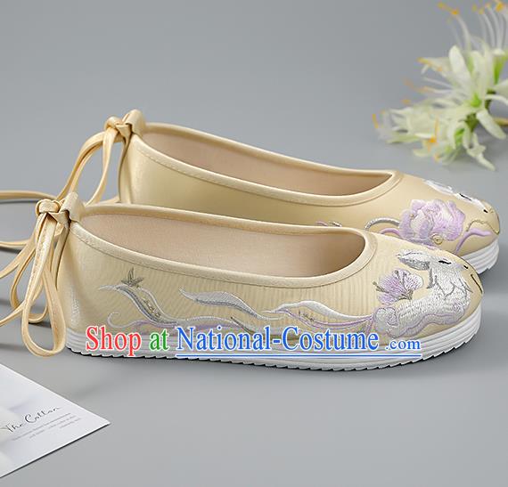 China Light Yellow Embroidered Shoes Princess Shoes Traditional Hanfu Shoes Handmade Cloth Shoes Ancient Shoes