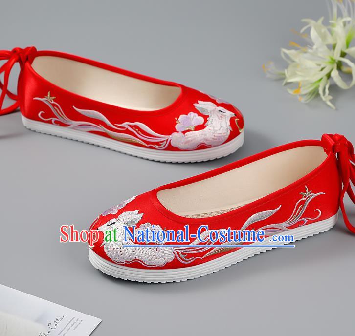 China Red Embroidered Shoes Princess Shoes Traditional Hanfu Shoes Handmade Cloth Shoes Ancient Wedding Shoes