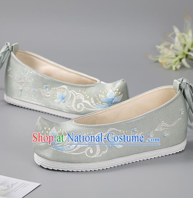 China Traditional Grey Embroidered Shoes Hanfu Shoes Handmade Cloth Shoes Ancient Princess Shoes Women Shoes