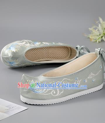 China Traditional Grey Embroidered Shoes Hanfu Shoes Handmade Cloth Shoes Ancient Princess Shoes Women Shoes