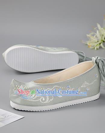 China Traditional Grey Embroidered Shoes Hanfu Shoes Handmade Cloth Shoes Ancient Princess Shoes Women Shoes