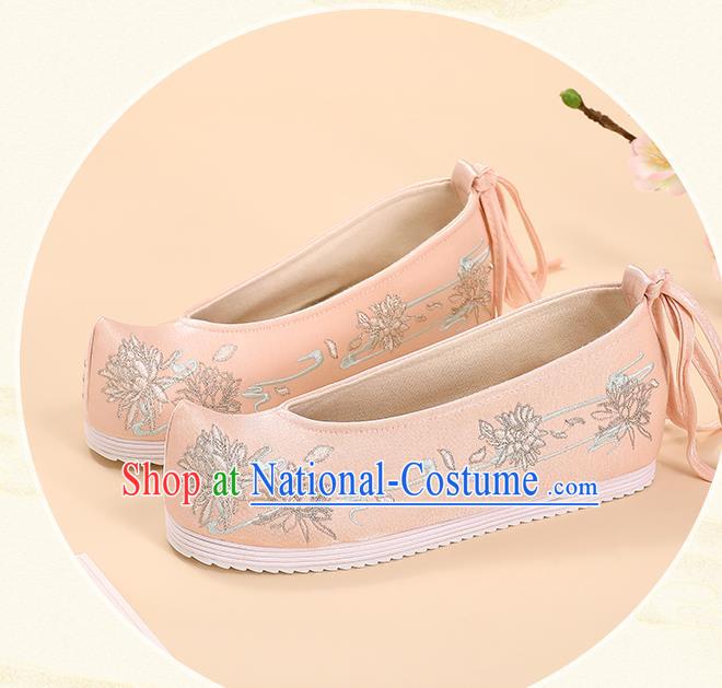 China Princess Pink Shoes Traditional Cloth Shoes Hanfu Shoes Handmade Embroidered Shoes Ming Dynasty Shoes