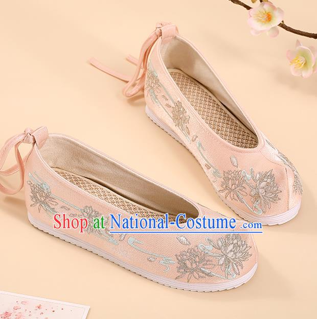 China Princess Pink Shoes Traditional Cloth Shoes Hanfu Shoes Handmade Embroidered Shoes Ming Dynasty Shoes