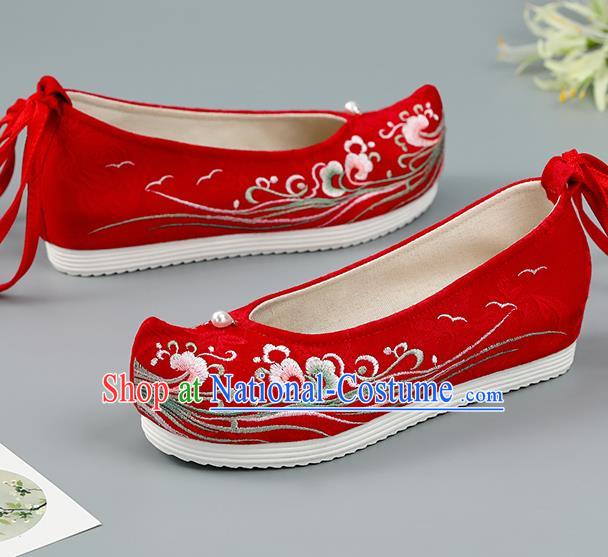 Top China Wedding Embroidered Shoes Bride Shoes Traditional Hanfu Red Cloth Shoes Handmade National Shoes