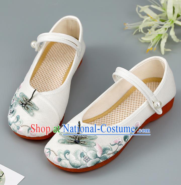 China Embroidered Dragonfly Shoes Traditional Cloth Shoes Hanfu Handmade Shoes Female Shoes