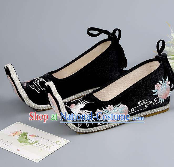 China Black Embroidered Shoes Traditional Hanfu Shoes Princess Shoes Ming Dynasty Women Shoes