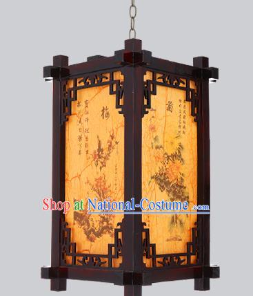 China Ink Painting Plum Orchid Bamboo Chrysanthemum Lantern Wood Lantern Outdoor Lamp