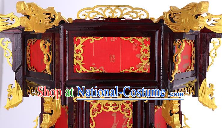 Chinese Golden Dragon Head Hanging Lamp Classical Red Lanterns Traditional New Year Palace Lantern Handmade Wood Lantern