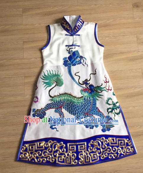 China Embroidery Kylin White Silk Vest National Clothing Women Cheongsam Waistcoat