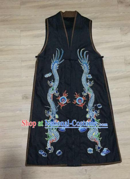 China Women Waistcoat Costumes Embroidery Dragon Black Silk Vest National Clothing