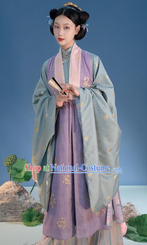 Ancient Hanfu Clothing China Ming Dynasty Court Princess Costumes Embroidered Purple Vest Long Gown and Skirt Complete Set