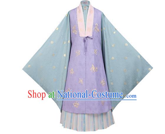 Ancient Hanfu Clothing China Ming Dynasty Court Princess Costumes Embroidered Purple Vest Long Gown and Skirt Complete Set