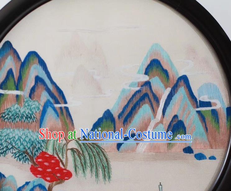 China Traditional Landscape Painting Desk Screen Embroidery Ornaments Craft Handmade Suzhou Embroidered Byobu Screen