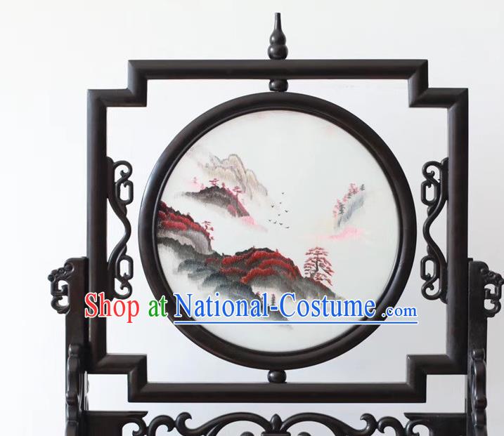 China Traditional Embroidery Ornaments Craft Handmade Suzhou Embroidered Byobu Screen Landscape Painting Desk Screen