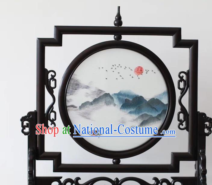 China Suzhou Embroidered Byobu Traditional Embroidery Ornaments Craft Handmade Screen Sunset Glow Painting Desk Screen